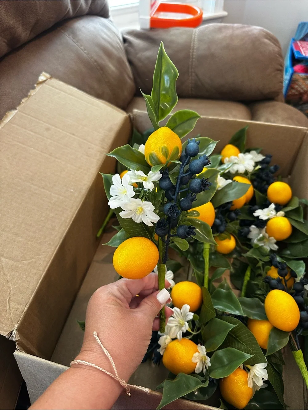 Artificial Lemon Spray Stem with Green Leaves and White Blossoms - Home Accents